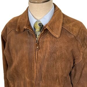 James McLeith Jacket Mens Large Brown Leather Bomber Zip Aviator Casual